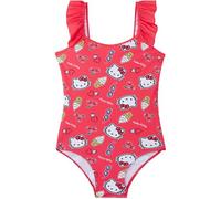 Hello Kitty Maillot de Bain Fille, Confortable Maillot de Bain 1 Piece UPF 50+ Motif à Volants pour Plage Piscine, Ete Cadeau Fille (11-12 Ans, Rouge Hello Kitty)