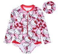 Hello Kitty Maillot de Bain Fille Une Pièce à Manches Longues avec Chouchou Cheveux Maillot de Bain Enfant et Ado pour Piscine Plage Vacances (11-12 Ans, Rose)