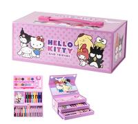 Hello Kitty Mallette Artistique 52 Pièces Enfant | Kit de Dessin et Coloriage Portable avec Feutres, Craies de Cire, Crayons de Couleur et Accessoires | Cadeau pour Filles et Garçons