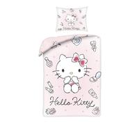 Halantex Parure de lit HELLO KITTY 140 x 200 + taie 70 x 90 réversible 100% polyester rose