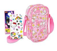 Hello Kitty My Melody Sac à main à bandoulière pour filles - Ensemble de sac à main My Melody avec sac à bandoulière My Melody pour filles plus autocollants, crochet de porte | Accessoires Hello Kitty