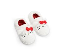 Hello Kitty Pantoufles blanches à enfiler pour filles | Chaussures d'intérieur moelleuses avec oreilles 3D et nœud | Pantoufles confortables à l'effigie de personnages de dessins animés