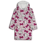 Aymax Sweat Plaid Hello Kitty Enfant, Sweat Poncho à Manches Longues Oversize en Flanelle Douce Capuche avec Sherpa. Taille Unique Enfant/Ado