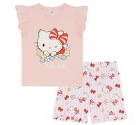 Hello Kitty Pyjama Court à Manches volantées 100% Coton pour Fille Rose, Rose rayé, 9-10 Ans
