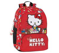 HELLO KITTY - Sac à dos d'école officiel Hello Kitty, 2 grands espaces centraux, poches avant et latérales, charme amovible, bretelles réglables et rembourrées, dossier thermoformé, 32 x 43 x 23 cm