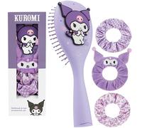 Hello Kitty Sanrio Coffret Brosse à Cheveux & Chouchous pour Filles et Adolescentes, Brosse Démêlante Paddle Kawaii Cinnamoroll Kuromi de Voyage (Kuromi Brosse & Chouchous)