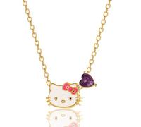 Hello Kitty Sanrio Collier pour femme avec pierre de naissance février 16+2, plaqué or 18 carats, licence officielle