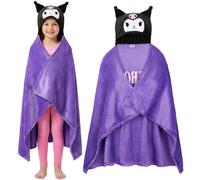 Hello Kitty Sanrio Couverture à Capuche Fille et Ado, Kuromi Cinnamoroll Plaid Polaire Chaud et Doux pour se Blottir, Kawaii Cadeau Anime (Violet Kuromi)