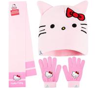Hello Kitty Sanrio Ensemble Bonnet Echarpe Gant Fille 3 Pièces ou 2 Pièces Bonnet Anime Gants Hiver, Idée Cadeau Fille (Rose Hello Kitty Lot de 2)