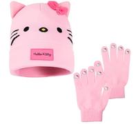 Hello Kitty Sanrio Ensemble Bonnet Echarpe Gant Fille 3 Pièces ou 2 Pièces Bonnet Anime Gants Hiver, Idée Cadeau Fille (Rose Hello Kitty Lot de 2)