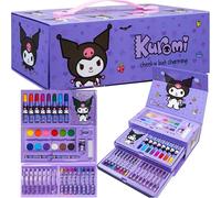 Hello Kitty Sanrio Kuromi Kit de Peinture et Coloriage Enfant Fille, Kit Créatif Aquarelle Crayons Feutres Accessoires Peintures, Fournitures Kawaii Mallette (Violet Kuromi à 3 Niveaux)