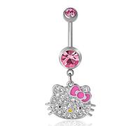 Hello Kitty Sanrio Piercing de nombril en acier inoxydable pour femme 14 g, One Size, Acier inoxydable, Cristal