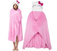 Hello Kitty Sanrio Plaid Polaire Femme et Ado, Kuromi Cinnamoroll Couverture à Capuche Pilou Pilou pour Cocooning, Cadeau Anime pour Elle (Rose Hello Kitty)