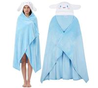 Hello Kitty Sanrio Plaid Polaire Femme et Ado, Kuromi Cinnamoroll Couverture à Capuche Pilou Pilou pour Cocooning, Cadeau Anime pour Elle (Bleu Cinnamoroll)