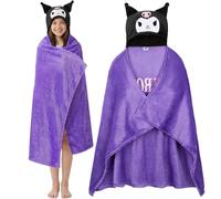 Hello Kitty Sanrio Plaid Polaire Femme et Ado, Kuromi Cinnamoroll Couverture à Capuche Pilou Pilou pour Cocooning, Cadeau Anime pour Elle (Violet Kuromi)