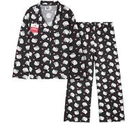 Hello Kitty Sanrio Pyjama Fille et Ado, Ensemble Haut et Bas, Tenue de Nuit Enfant Kawaii, Pyjama Hiver Doux et Confortable (7-8 Ans, Noir Hello Kitty)