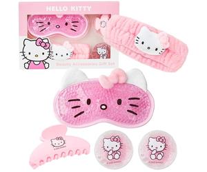 Hello Kitty Sanrio Set Accessoires Beauté, Masque Yeux Rafraîchissant, Bandeau Skincare, Pince Cheveux, Patch Yeux Kawaii, Idée Cadeau Femme Ado (Rose Hello Kitty)