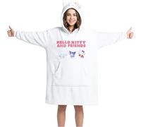 Hello Kitty Sanrio Sweat à Capuche Oversize Fille, Couverture Pull Polaire, Sweat Plaid avec ou sans Fonction Coussin (Blanc Coussin)