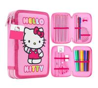 Hello Kitty Sanrio Trousse Scolaire Fille Remplie Fournitures Scolaires Kuromi Anime Trousse Feutres Grande Capacité Crayons de Couleur Idée Cadeau (Multi Hello Kitty)