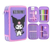 Hello Kitty Sanrio Trousse Scolaire Fille Remplie Fournitures Scolaires Kuromi Anime Trousse Feutres Grande Capacité Crayons de Couleur Idée Cadeau (Multi Kuromi)