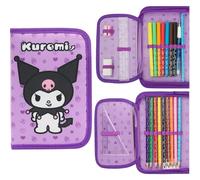Hello Kitty Sanrio Trousse Scolaire Fille Remplie Fournitures Scolaires Kuromi Anime Trousse Feutres Grande Capacité Crayons de Couleur Idée Cadeau (Lilas Kuromi)