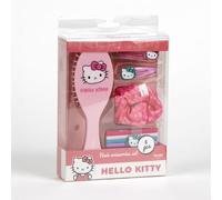 Hello Kitty Set d'accessoires pour cheveux pour filles - Comprend une brosse avec motif Sanrio - Clips avec personnage - Jarretières élastiques - Scrunchie rose - Cadeau idéal