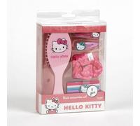Hello Kitty Set d'accessoires pour cheveux pour filles - Comprend une brosse avec motif Sanrio - Clips avec personnage - Jarretières élastiques - Scrunchie rose - Cadeau idéal