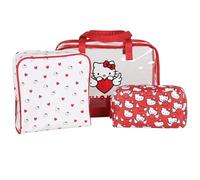 Hello Kitty Set de Vanity Case de Voyage zippé, 3 pièces, Rouge et Blanc, différentes Tailles