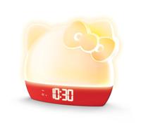 Hello Kitty Sunrise Réveil avec veilleuse LED RVB à changement de couleur - Éclairage ambiant, affichage heure/date/température, alimenté par USB avec chargement de l'appareil, rouge