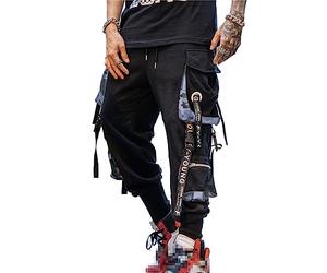 Hello MrLin Pantalon de Jogging pour Homme, Style Punk, Cargo, Baggy, techwear, Hip-hop, Sarouel, Streetwear, Tactique, survêtement, Noir et Violet, Taille L