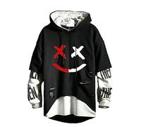 Hello MrLin Sweat à capuche pour homme, style techwear, Hip Hop, vêtement de rue japonais, patchwork, pull urbain, Noir , 3XL