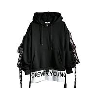 Hello MrLin Sweat à capuche tendance pour homme, style hip-hop, tenue japonaise Harajuku, Noir , S