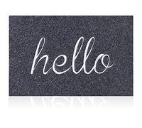 Hello Paillasson d'extérieur pour porte d'entrée avec dos en caoutchouc antidérapant, tapis de bienvenue intérieur très résistant absorbant la boue pour les zones de trafic élevé, gris