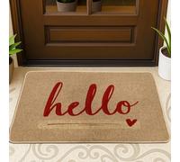 Hello Paillasson moderne minimaliste avec motif cœur - Marron - Antidérapant - Attrape la saleté - Décoration d'intérieur pour entrée, extérieur, porche, balcon - 73,6 x 43,2 cm