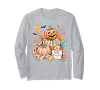 Hello Pumpkin Jack O Lantern Plaid Halloween Automne Art Manche Longue