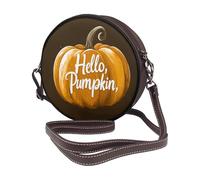 Hello Pumpkin On Brown Simple Femmes Round Crossbody Bags Leather Sling Bag Purse