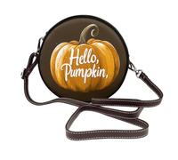 Hello Pumpkin On Brown Simple Femmes Round Crossbody Bags Leather Sling Bag Purse