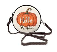 Hello Pumpkin On Light Cream Minimalist Women Round Crossbody Bags Leather Sling Bag Purse