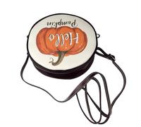 Hello Pumpkin On Light Cream Minimalist Women Round Crossbody Bags Leather Sling Bag Purse
