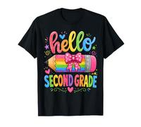 Hello Second Grade Rainbow Pencil Bow Back to School Girls T-Shirt