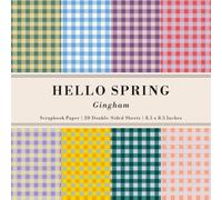Hello Spring Gingham Scrapbook Paper: 20 Double-Sided Sheets for Decorative Paper Projects, Junk Journals, Decoupage Crafts, Origami, and Mixed Media | 8.5x8.5 in (21.6x21.6 cm)