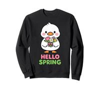 Hello Spring Kawaii Bouquet de Fleurs de Canard Mignon Dessin animé Pastel Sweatshirt