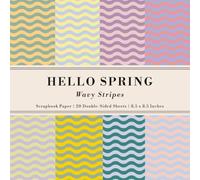 Hello Spring Wavy Stripes Scrapbook Paper: 20 Double-Sided Sheets for Decorative Paper Projects, Junk Journals, Decoupage Crafts, Origami, and Mixed Media | 8.5x8.5 in (21.6x21.6 cm)