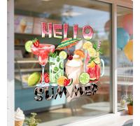 Hello Summer Autocollants de fenêtre réutilisables sur le thème rafraîchissant de toutes sortes de boissons aux fruits pour décoration de fête d'été à la piscine