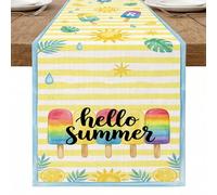 Hello Summer Chemin de table, crème glacée colorée et rayures de soleil, décoration tropicale pour la maison, les réunions de famille et les célébrations saisonnières, 33 x 183 cm