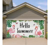 Hello Summer Housse de porte de garage avec motif de feuilles botaniques tropicales pour décoration de porte de garage, décoration de fête d'été en plein air, 397 x 180 cm