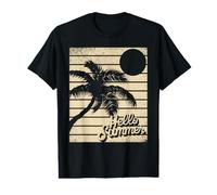 Hello Summer Palmier Coucher de Soleil Plage Tropicale Rétro T-Shirt Graphique avec Valeur