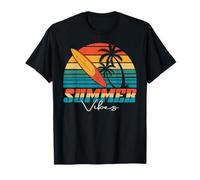Hello Summer Vibes Planche de surf hawaïenne Motif palmiers T-Shirt