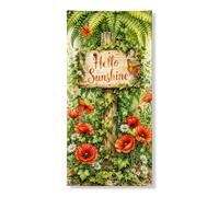 Hello Sunshine Bannière décorative vintage rustique papillons et fleurs pour porte d'entrée, intérieur ou extérieur, printemps été, toile de fond à suspendre 91,4 x 183 cm
