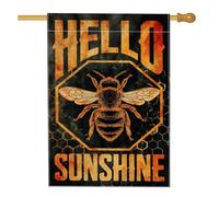 Hello Sunshine Bee Drapeau de jardin, bannière vintage en nid d'abeille noire pour décoration d'intérieur, toile de jute double face, décoration de pelouse extérieure, 71,1 x 101,6 cm
